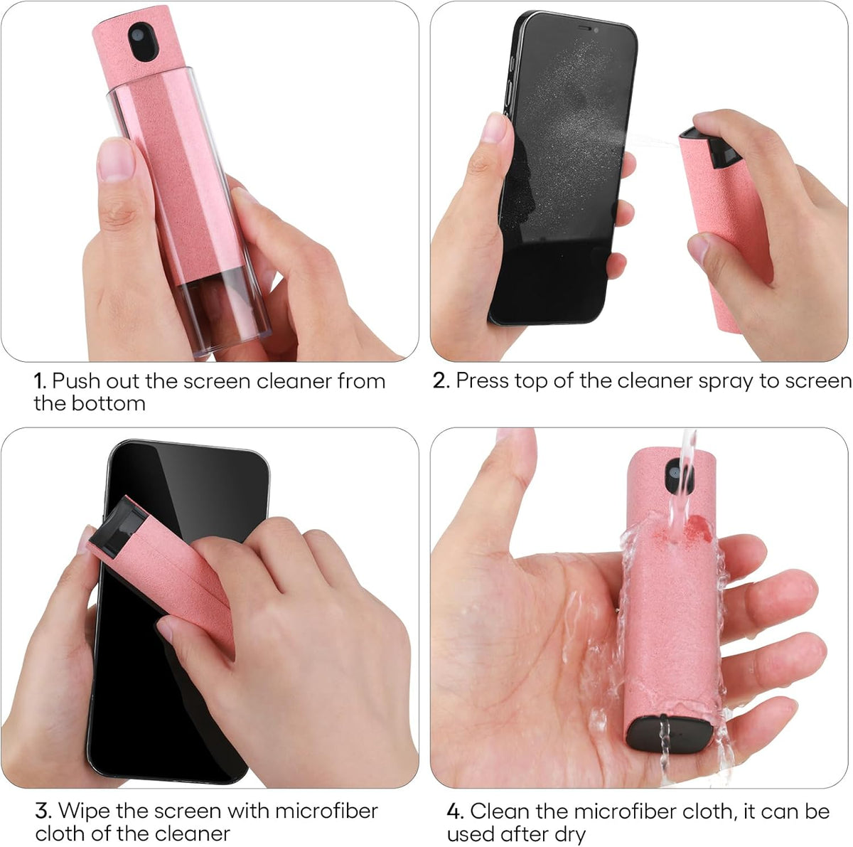 Fingerprint Proof Screen Cleaner,3 in 1Touchscreen Mist Cleaner Spray Wipe Cleaner,Safe for All Phones, Computer, Laptop, Tablet and Car Screen(Grey Pink)