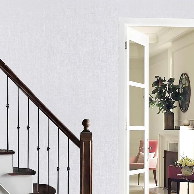 White Wallpaper Grasscloth Peel and Stick Wallpaper 15.7"x 393" Fabric Contact