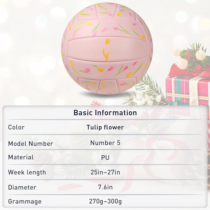 Volleyball Size 5 PU Leather Soft Indoor Outdoor Volleyballs Sports Training Game Play Ball for Beginner, Teenager, Adult, 8.2