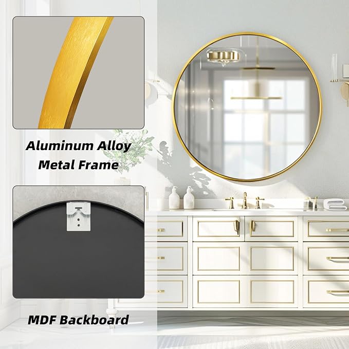 Circle Gold Mirror, Round Mirror 20 inch, Circle Wall Mirror Metal Frame