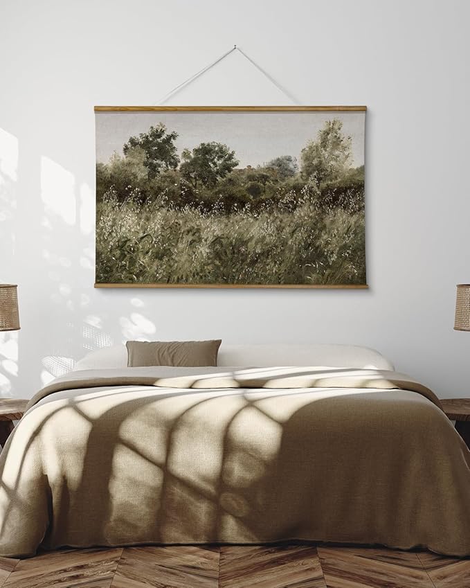 ARPEOTCY Extra Large Vintage Framed Wall Art, 36x54 Inch Farmhouse Retro Meadow Landscape Hanging Framed Canvas Wall Art, Large Rustic Home Decor for Living Room Office Bedroom Above of Bed