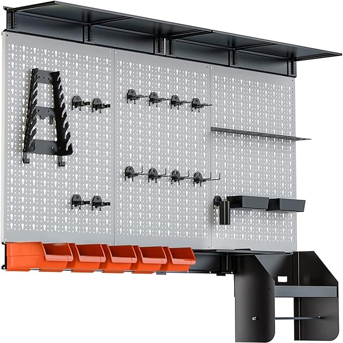 TORACK Pegboard Wall Organizer 4 ft. Garage Metal Pegboard Tool Organizer System