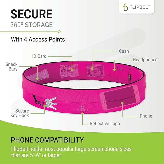 FlipBelt Classic Running Belt, Running Fanny Pack for Women and Men, USA Company