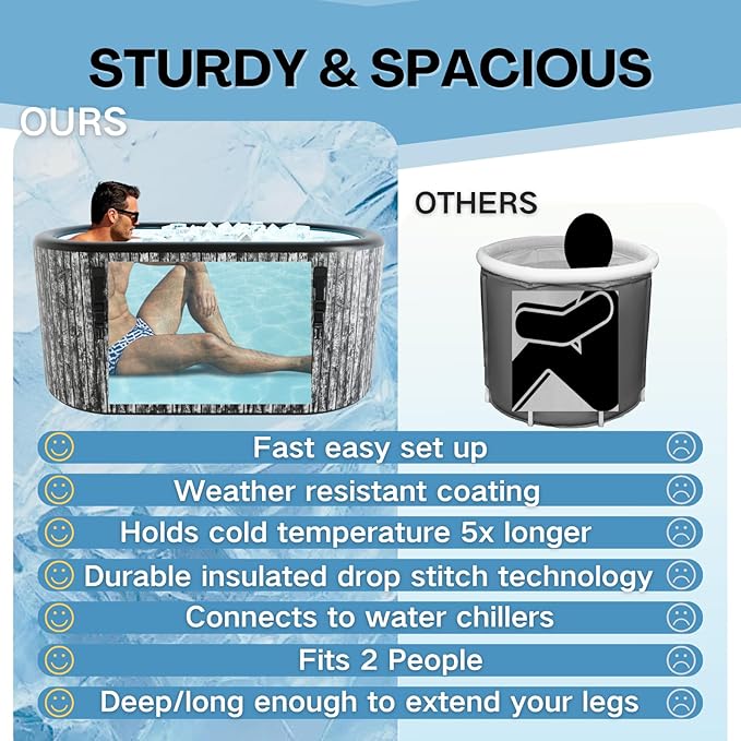 Inflatable Cold Plunge Tub, 216 - Gallon Large Ice Tub for Recovery, Durable & Portable with Water Chiller Compatibility, Gym and Training Use (Grey)