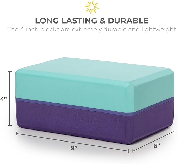 Sunshine Yoga 4" Striped Yoga Block, 4 Pack Bulk EVA Foam Yoga Blocks, Firm and Supportive Yoga Brick, Balance Foam for Stretching, Pilates, and Workout, 4" x 6" x 9"