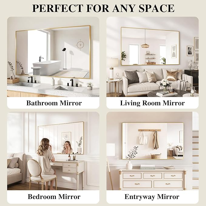 Koonmi Gold Mirrors for Wall, 30x48 Inch Bathroom Mirror, Rectangular Wall