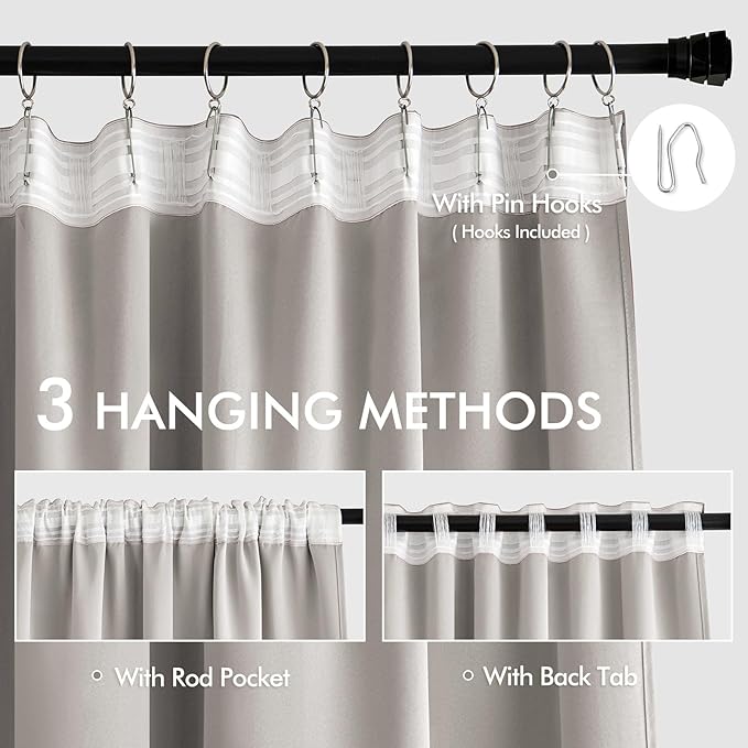 MIULEE Stone Back Tab Blackout Curtains 120 Inch Long 2 Panels Set