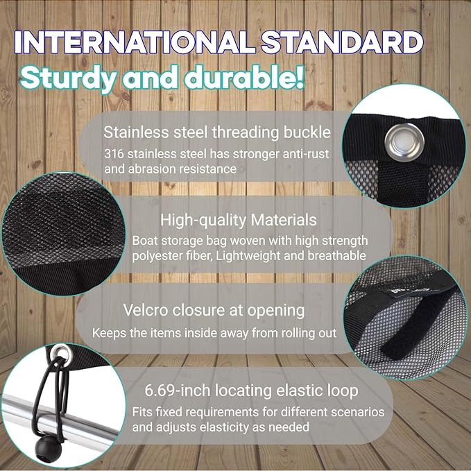 Boat Storage Bag,Polyester Boat Mesh Suspended Storage Bag,Black Boats Storage Mesh Pocket,Boat Seat Storage Bag for Leaning Post with 6 Positioning Elastic Loops. (24" L x 15" W)
