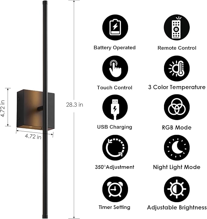KARTOOSH 28.3 Inch 9 RGB Color Battery Operated Wireless Wall Sconces Set of Two