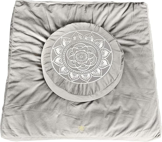 Florensi Meditation Cushion - Comfortable Floor Pillow - Traditional Tibetan Meditation Pillow with Beautiful Velvet Cover - Large Floor Cushion Seating for Adults - Premium Yoga Buckwheat Bolster
