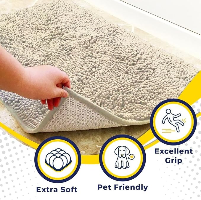 Muddy Mat® | Super Water Absorbent Door Mat Indoor, Microfiber Quick Dry Chenille Entryway Rug, Slip Resistant Front Door Mat, Indoor Mats for Entryway, Machine Washable Pet Rug, Ivory 32" x 44"