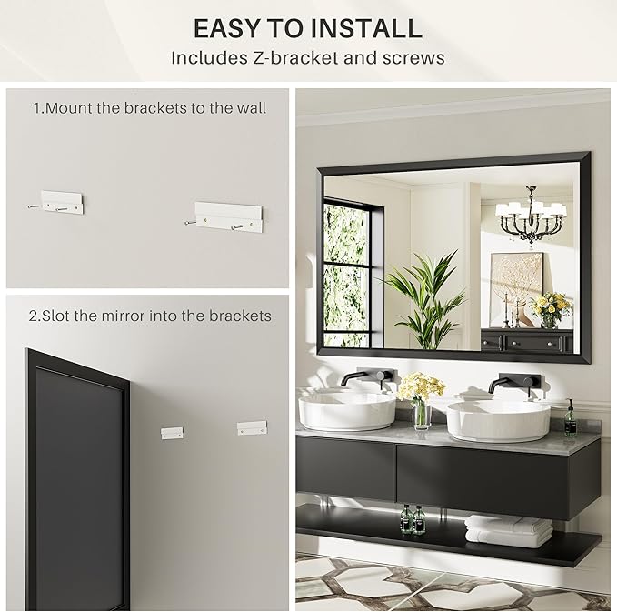 Briivue 50x30 Inch Black Bathroom Mirror