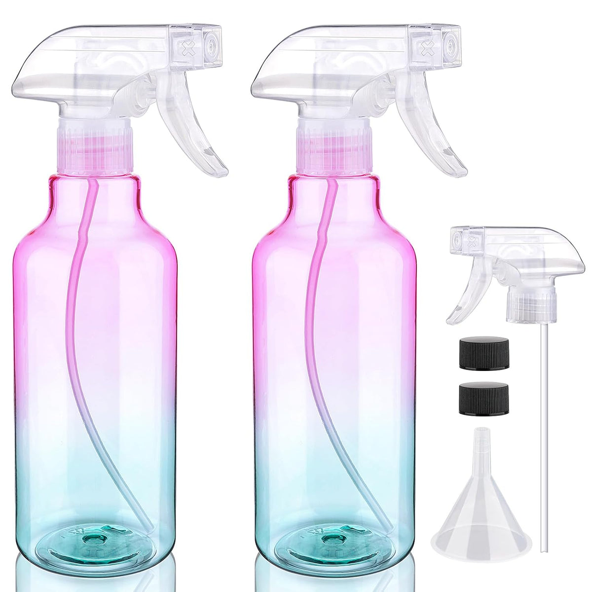 Plastic Spray Bottle 16.9oz Empty Spray Bottles Refillable Container Trigger Sprayer for Cleaning Solutions, Water, Plants, Pet, Essential Oils, Hair, 2 Pack (gradient)
