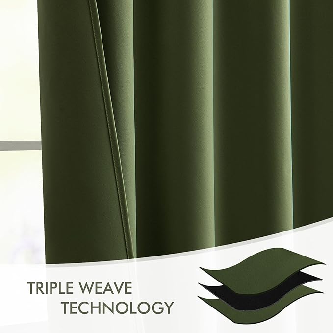 MIULEE Olive Green Back Tab Blackout Curtains 90 Inches Long 2 Panels Set