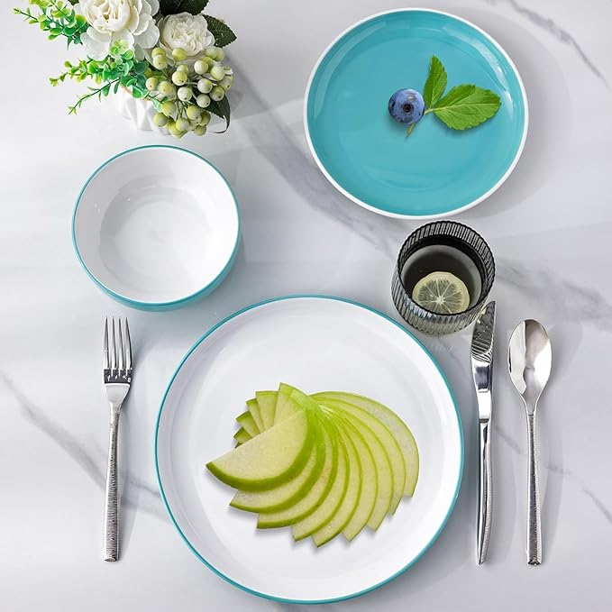 GBHOME 12 Pieces Ceramic Dinnerware Set, Modern White Dish Set for 4，Scratch Resistant Smooth Plates and Bowls Sets，Oven Safe，Microwave & Dishwasher