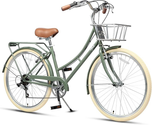 AVASTA Astrid Vela Hybrid Bike for Adult Women Female Lightweight Step Through 26 Inch High Tensile Steel Frame City Commuter Comfort Lady Bicycle, 6-Speed, Multiple Colors