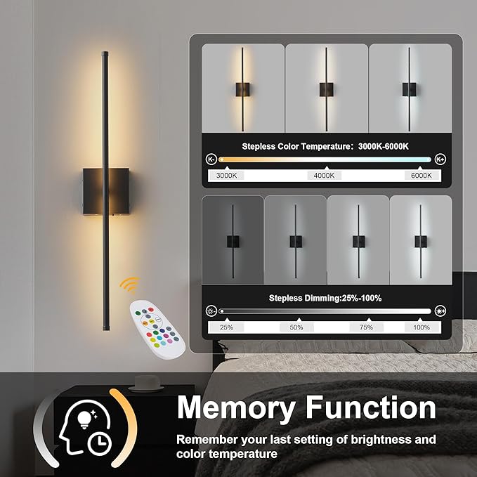 KARTOOSH 28.3 Inch 9 RGB Color Battery Operated Wireless Wall Sconces Set of Two