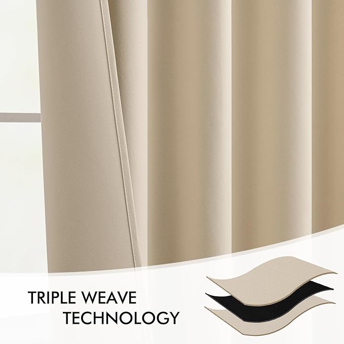 MIULEE Cream Beige Back Tab Light Blocking Curtains 98 Inch Length 2 Panels Set