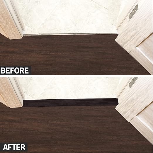 16.4Ft Floor Transition Strip Self Adhesive Vinyl Cover Floor Strip Flat Divider Transition Strip Wood Grain Design for Laminate Floor Gaps and Doorway Transitions (16.4Ft x 2 Inch, Brown)