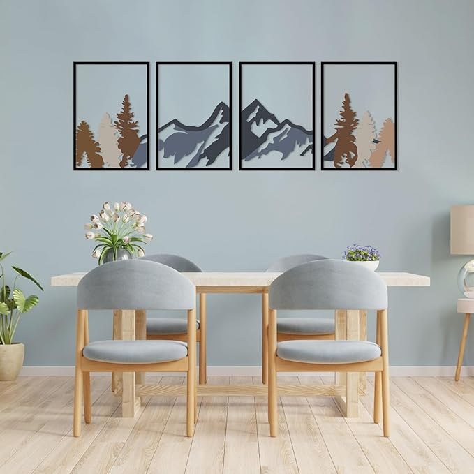 ESTART 4 Pcs Metal Mountain Wall Art, Large Mountains Wall Decor, Mountain Rivers Decorative Painting Suitable For Living Room Bedroom Office Indoor And Outdoor