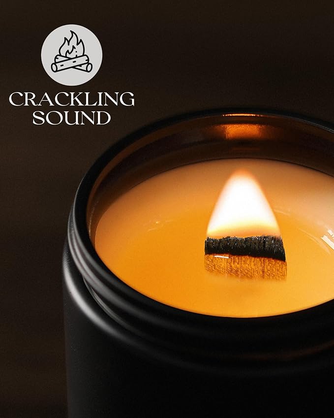 AOOVOO Scented Candles for Men - Large 22oz 120 Hours of Burn Time, Vintage Leather Candles for Home Scented | Crackling Wood Wick Soy Candle | Strong Fragranced Black Candle Gift for Women & Men
