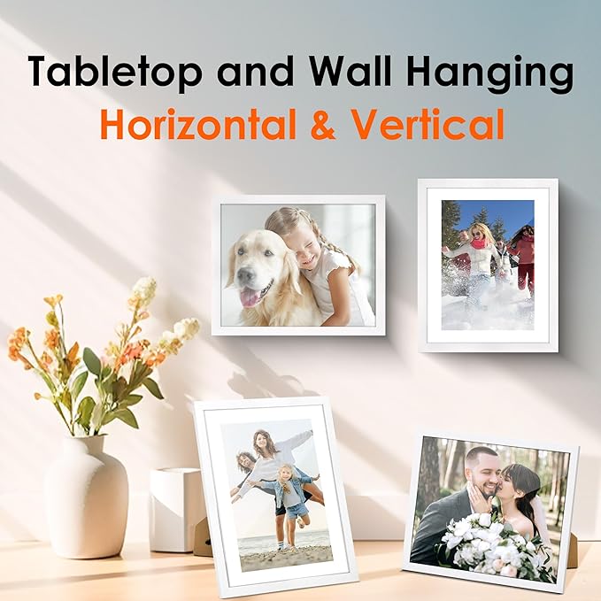 FIXSMITH 8x10 Picture Frame Bulk-6 Pack, Photo Frame with HD Plexiglass, Display Pictures 5x7 with Mat or 8x10 Without Mat, White Picture Frames Collage Wall Decor, Wall & Tabletop Picture Frames