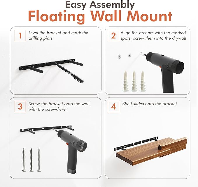 GRID FORTE Wood Floating Shelf Set of 2, 4.5D x 15W Inch Modern Reversible Wall