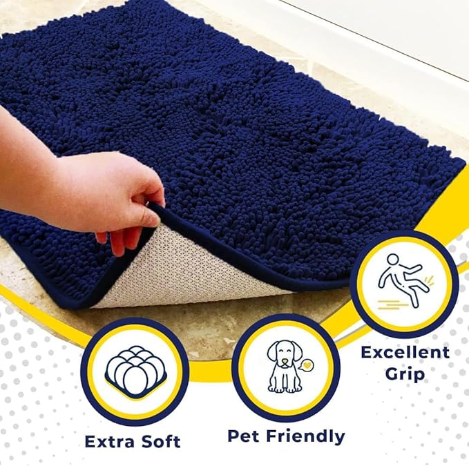 Muddy Mat® | Super Water Absorbent Door Mat Indoor, Microfiber Quick Dry Chenille Entryway Rug,Slip Resistant Front Door Mat,Indoor Mats for Entryway,Machine Washable Pet Rug, Navy Blue XXXL 72"X48"