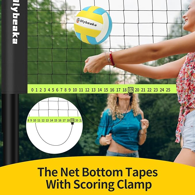 Portable Outdoor Volleyball Net Set for Backyard Beach with Adjustable Poles, Soft PU Volleyball & Pump, Carry Bag and Durable Anti-Sagging Net