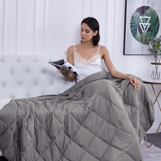 L'AGRATY Weighted Blanket - 60"x80" 20lbs Cooling Breathable Heavy Blanket Microfiber Material with Glass Beads Big Blanket for Adult All-season Summer Fall Winter Soft Thick Comfort Blanket