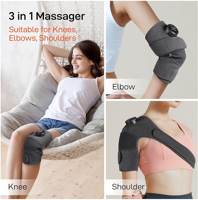 8 Modes & 20 Intensities Cordless Knee Massager with Heat [2025 Upgraded] Knee Brace for Arthritis Pain Relief,Muscle Relaxation,Heating Pad for Knee Shoulder Elbow,Gifts Ideas(Gray