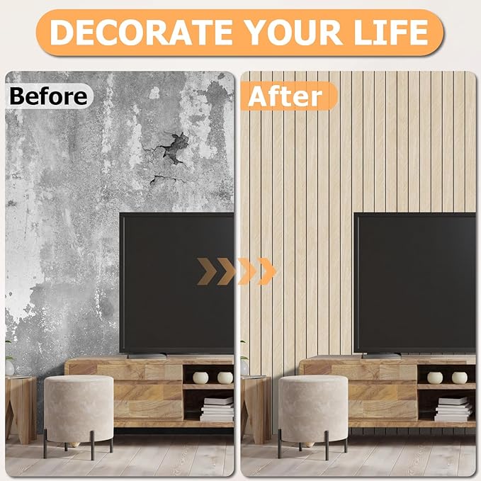 Arthome Peel and Stick Slat Wall Panels 15.7 "x240, Self-Adhesive PVC Wood