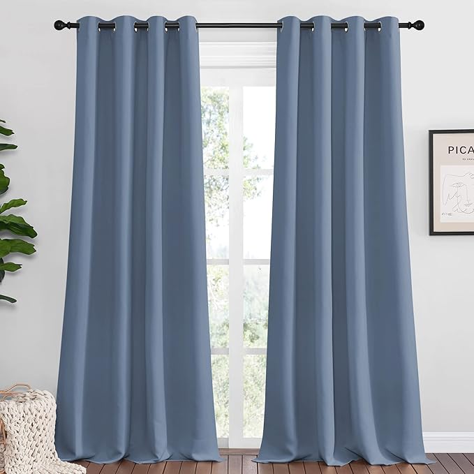 NICETOWN Stone Blue Room Darkening Curtain Panels 102" Length