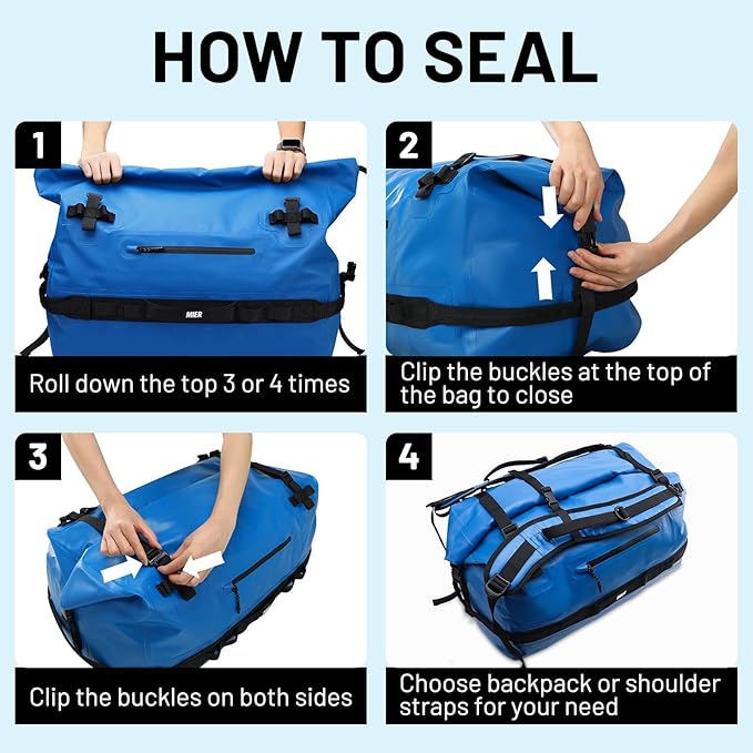 MIER Large Waterproof Duffel Bag Rolltop Dry Backpack Duffle Bags for Kayaking, Rafting, Boating, Swimming, Camping, Travel, Gym, Beach, 60L/80L