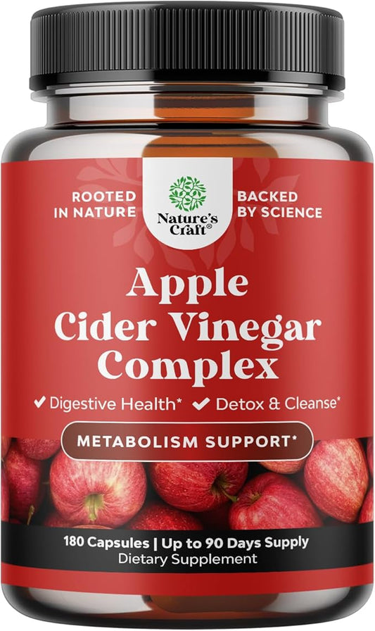 Cleansing Apple Cider Vinegar Capsules - ACV Deep Cleanse and Detox Pills for Gut and Digestive Health with Slimming Cayenne - Extra Strength ACV for Hunger Gut Cleanse and Full Body Detox 180 Count