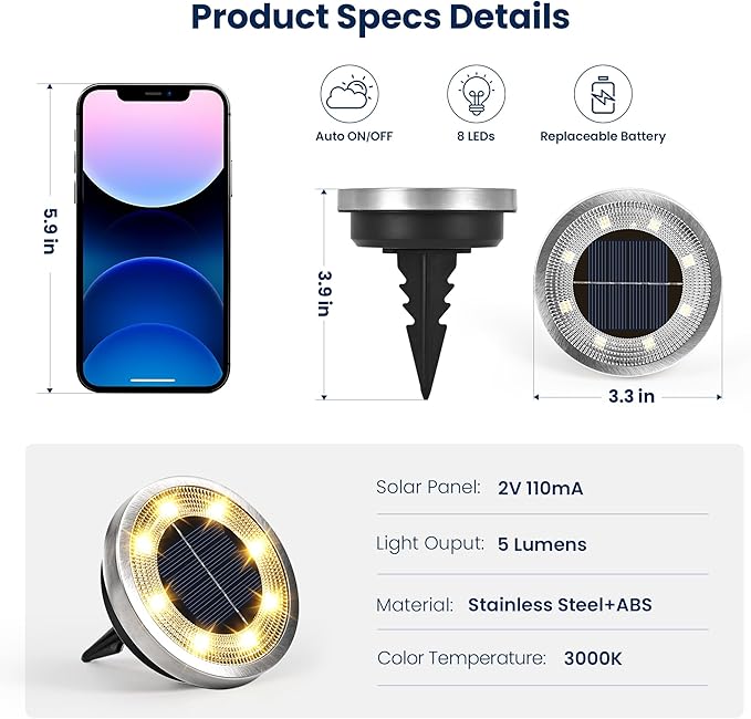 SOLPEX 16 Pack Solar Ground Lights Outdoor Waterproof, Solar Powered Pathway Lights, Landscape Lighting for Garden Walkway Driveway Backyard Decor (Warm White)
