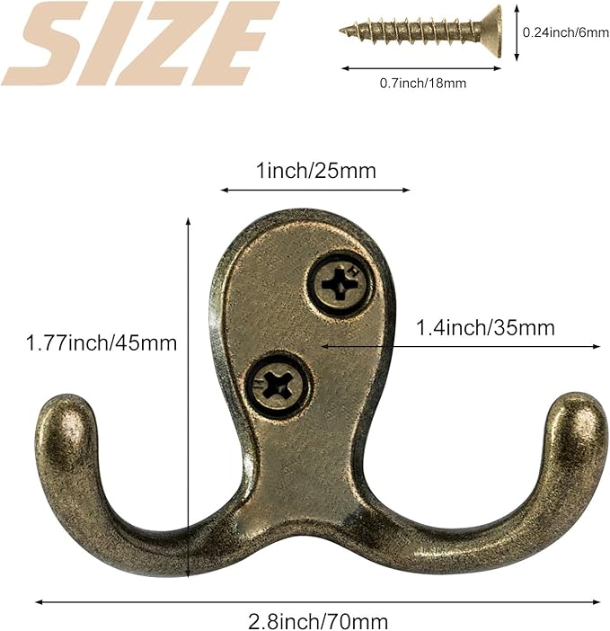 Homanu 10 Pack Coat Hooks, Heavy Duty Double Prong Coat Hooks Wall Mounted