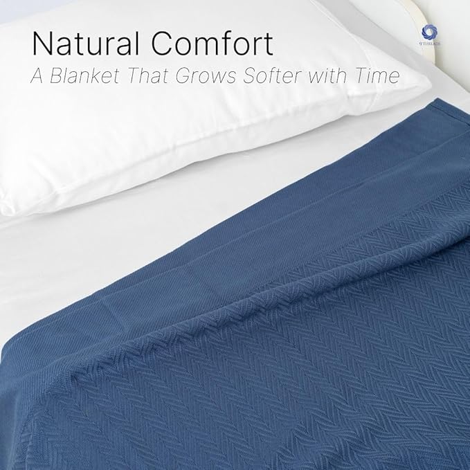 100% Cotton Herringbone Weave Blankets, 108"X90" King, Throw Blanket for Bed,All Season Cotton Blanket, Cozy Blanket,Throws Bed Blanket, Throw Blanket for Couch,Modern Home Decor -Navy Blue