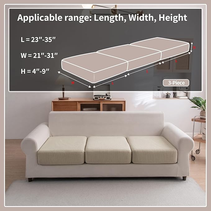 OHSIO Sectional Couch Covers, Wear Resistant Stretch Sofa Covers Washable Soft Couch Cushion Covers Anti Slip Furniture Protector Sofa Slipcovers for Pets (3 Pieces 3 Seaters Cover, Light Brown)