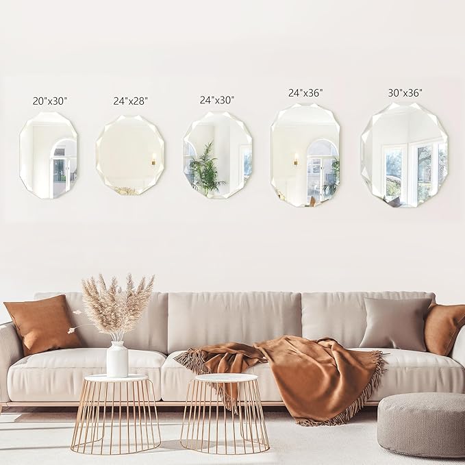 Bathroom Mirrors for Over Sink, Round Frameless Mirrors for Wall, 20x28 Inch