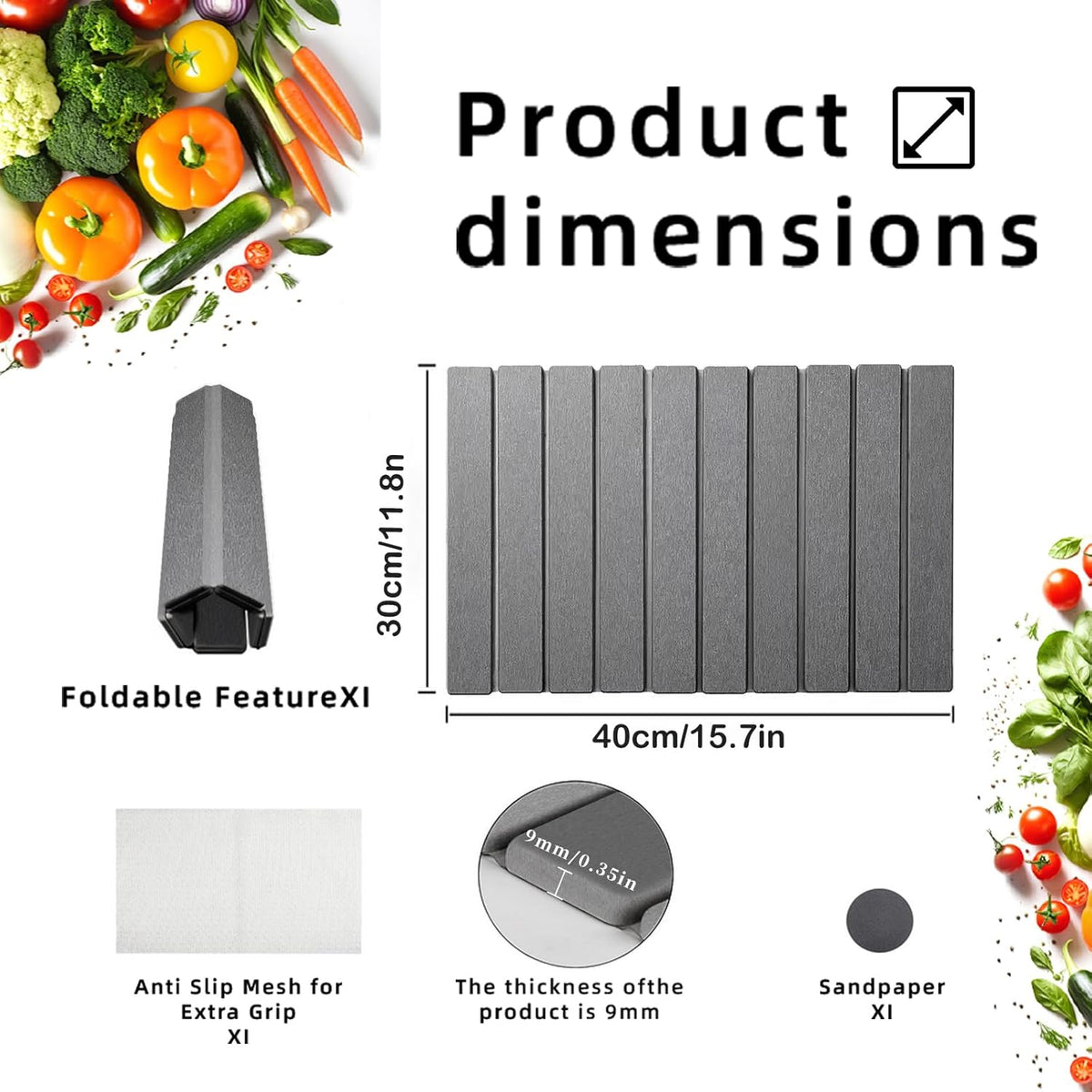 Stone Drying Mat for Kitchen Counter, Collapsible Dish Drying Mat, Fast Drying Diatomaceous Earth Dish Drying Mats, Water Absorbent Diatomite Kitchen Mat (grey, small)