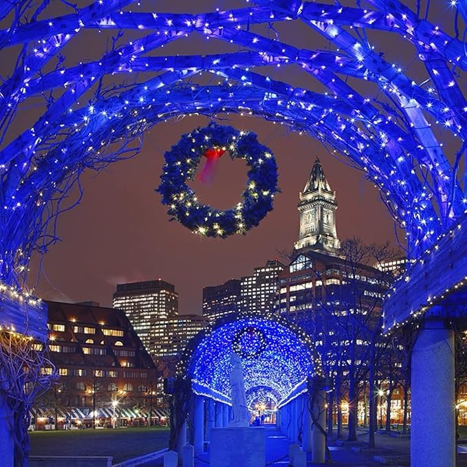 QITONG 165ft 500LED Blue Christmas Lights, String Lights Outdoor Waterproof Plug in, Green Wire Twinkle Tree Lights with 8 Modes