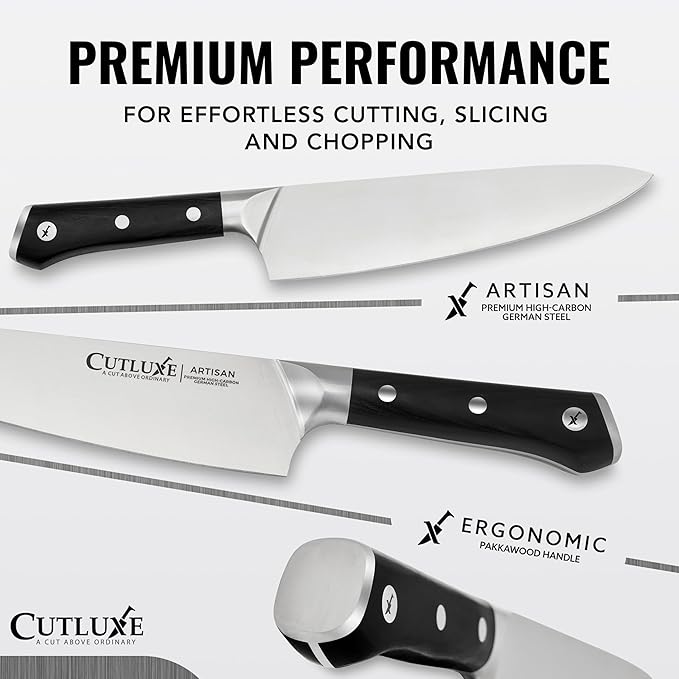 Cutluxe Kitchen Knives, 5 Pcs Chef's Knife Set – Razor Sharp German Steel, Full Tang, Ergonomic Handles – Artisan Series