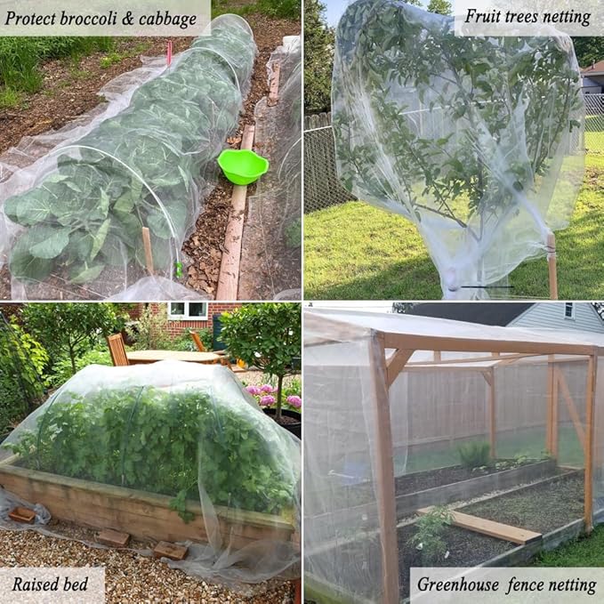 6.5X10Ft Garden Netting Pest Barrier – Ultra Fine Mesh Netting Plant Covers & Row Cover, Protects Vegetables, Fruits, Flowers from Mosquitoes, Insects, Birds, Deer & Squirrels