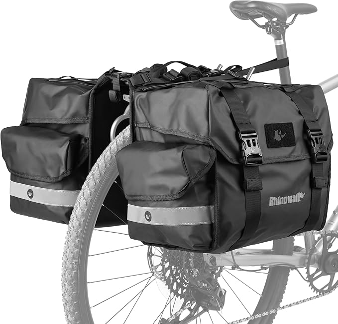 Bike Panniers Bike Bags Waterproof 40L Bicycle Saddle Bags for Rear Rack Luggage Trunk Bag Double Side Pannier Bag with Rain Cover Cycling Accessories, Black-L