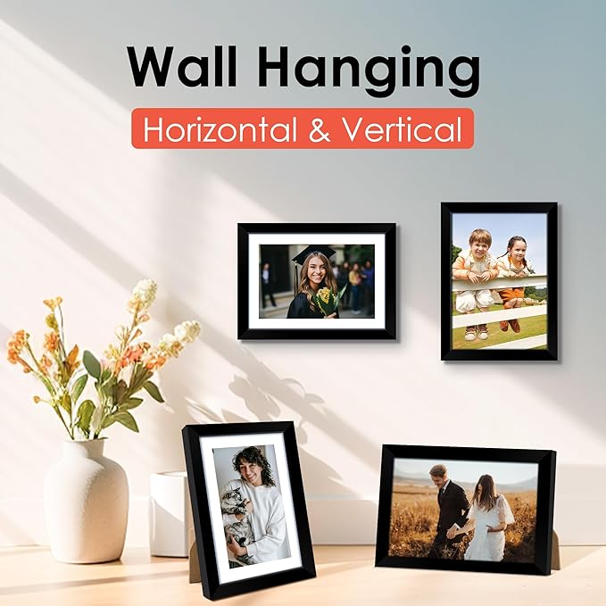 FIXSMITH 5x7 Picture Frame Set of 6, Black Photo Frames Bulk with HD Plexiglass, Display Pictures 4x6 with Mat or 5x7 Without Mat, Multi Picture Frames Collage for Tabletop or Wall Display