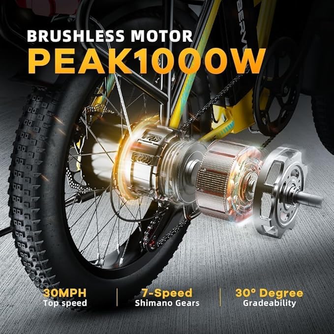 DriftGod Folding Electric Bike for Adults – 1000W Motor, 20"x3" Fat Tire, 48V Removable Battery, All-Terrain E-Bike with 7-Speed, Front Suspension – Powerful Foldable Ebike for Commuter