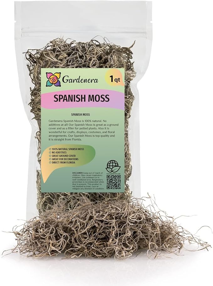Premium Natural Spanish Moss | Natural Preserved - Great Ground Cover - Filler for Potted Plants - by GARDENERA - 1 Quart Bag