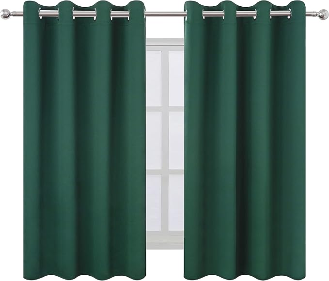 LEMOMO Dark Green Bedroom Blackout Curtains/52 x 54 Inch Long/Set of 2 Curtain