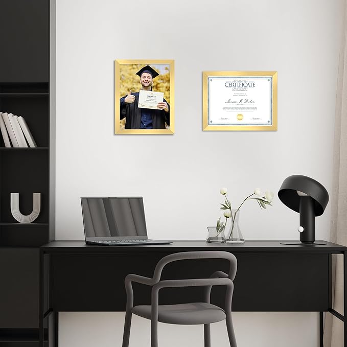 8.5x11 Picture Frame set of 6, Multi Certificate 8.5 by 11 Picture Frames Bulk, Document Diploma Award Frame, Wall Hanging or Tabletop Display, Gold